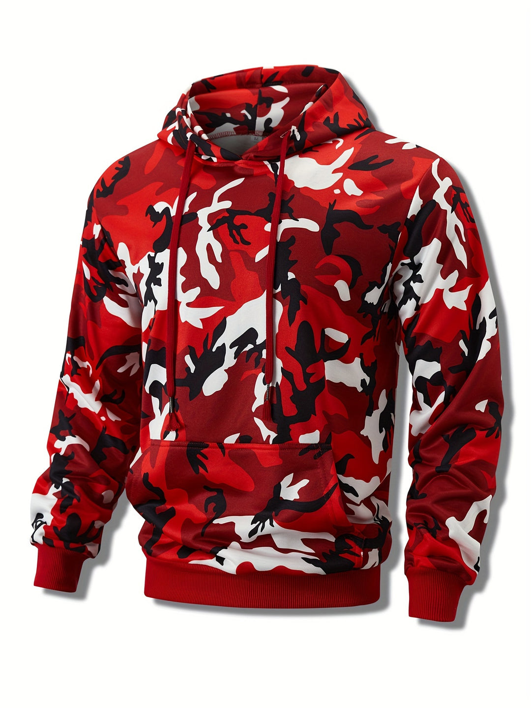 Heren hoodie | Camouflage trui rood met capuchon en kangoeroezak