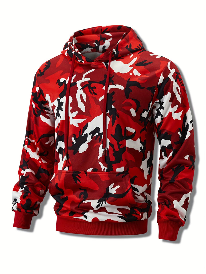 Heren hoodie | Camouflage trui rood met capuchon en kangoeroezak
