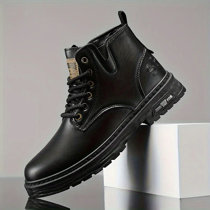 Heren boots | Bruine veterlaarzen met rits en dikke zool