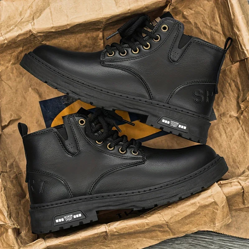 Heren boots | Bruine veterlaarzen met rits en dikke zool