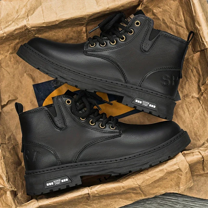 Heren boots | Bruine veterlaarzen met rits en dikke zool