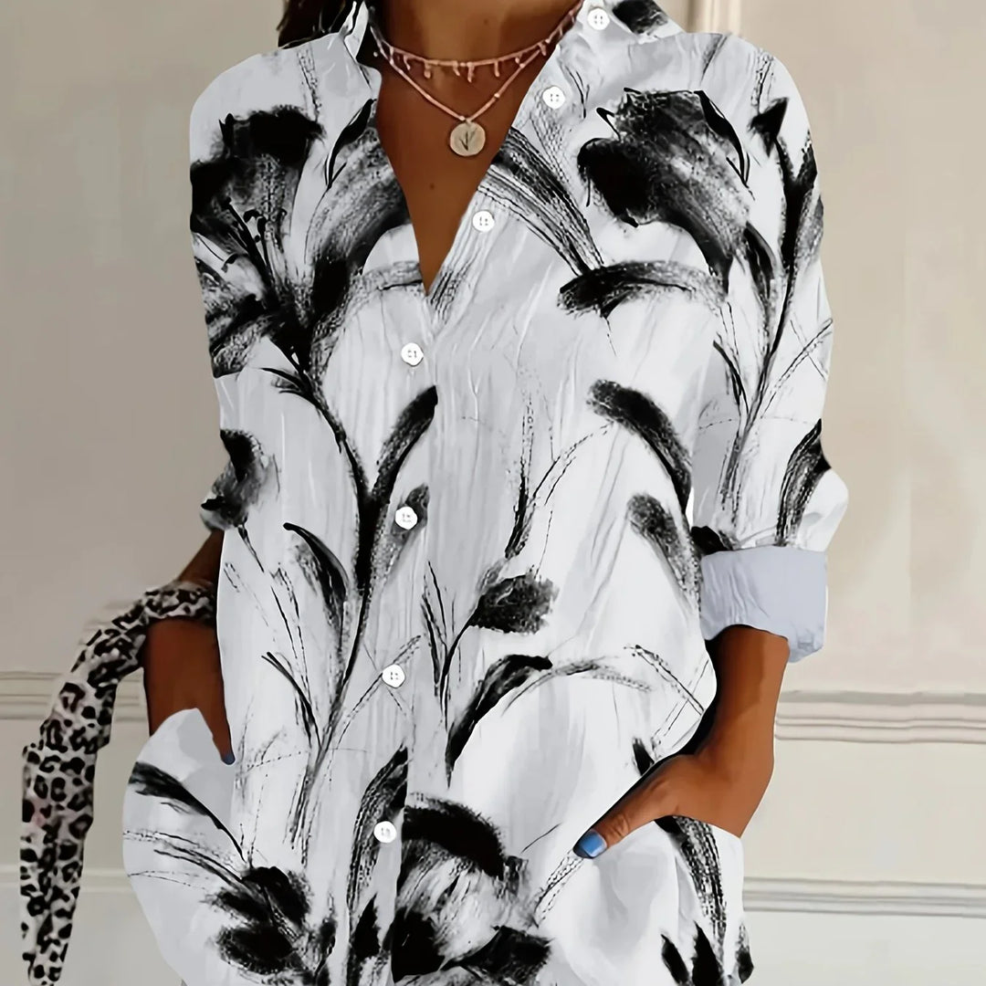 Dames blouse | Bloemenprint shirt met knopen en lange mouw