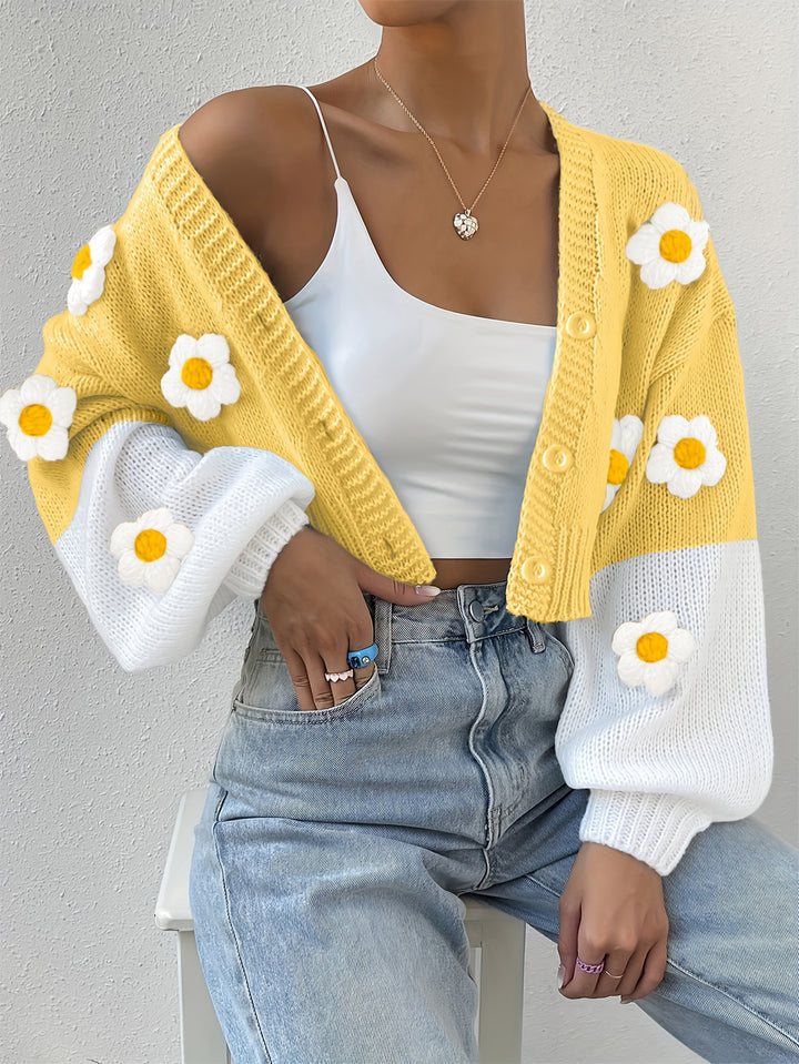 Gebreid dames vest met bloemen | Warme cardigan voor herfst & winter