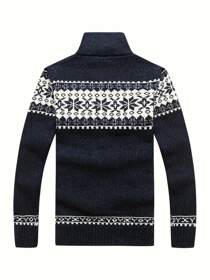 Heren vest | Gebreide cardigan met sneeuwvlok patroon en rits