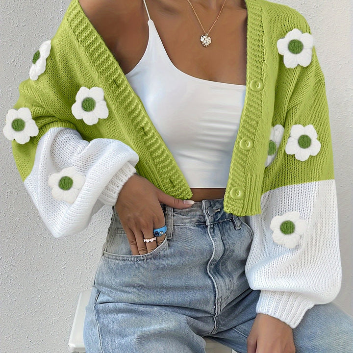 Gebreid dames vest met bloemen | Warme cardigan voor herfst & winter