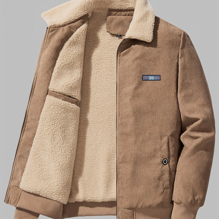 Heren winterjas | Corduroy jas met fleece voering en kraag