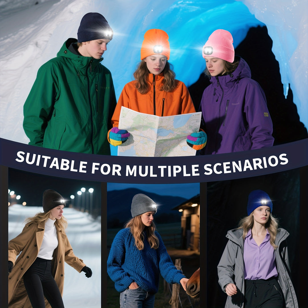 Unisex Wintermuts met Ingebouwde LED Lamp – Oplaadbare Verlichte Beanie voor Buitenactiviteiten