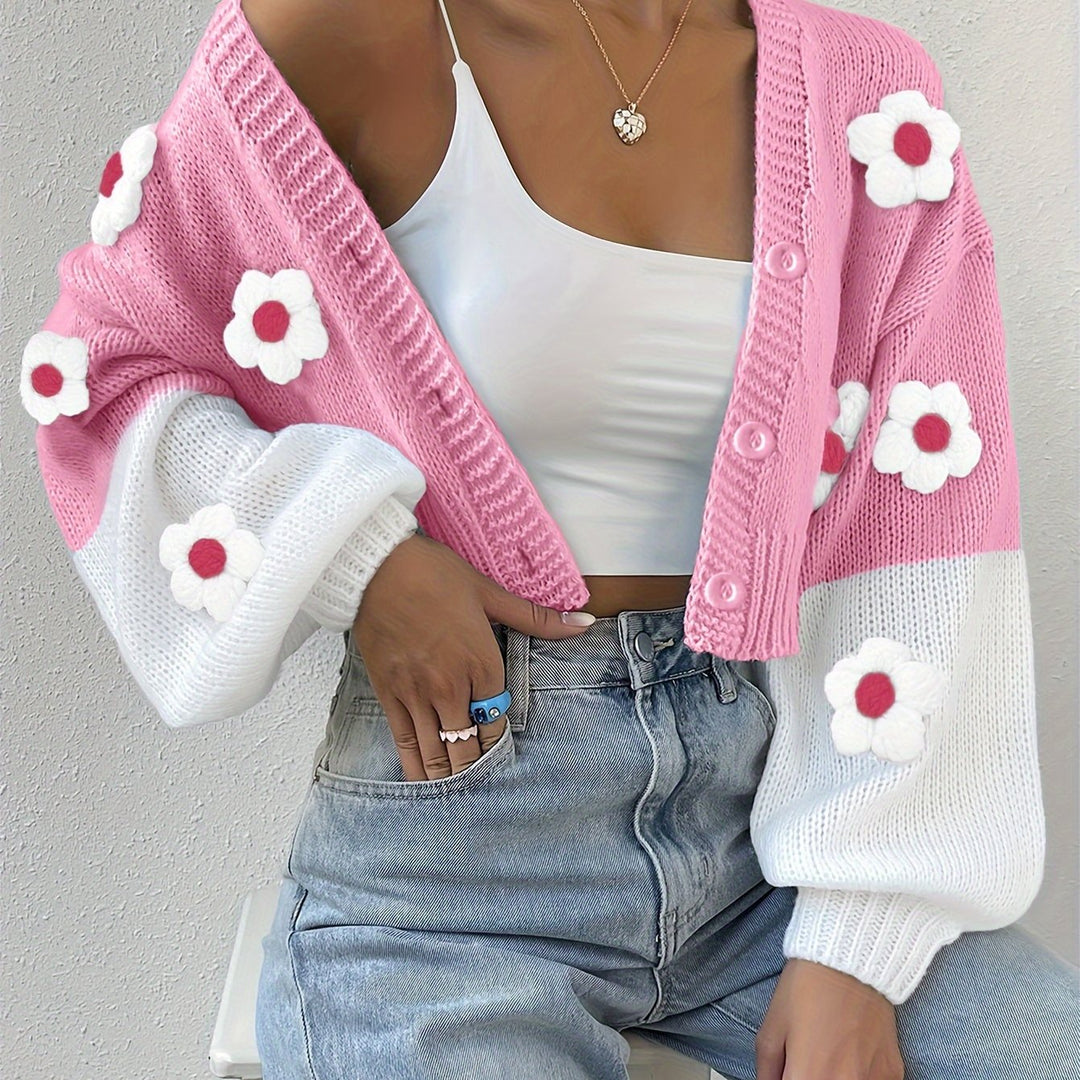 Gebreid dames vest met bloemen | Warme cardigan voor herfst & winter