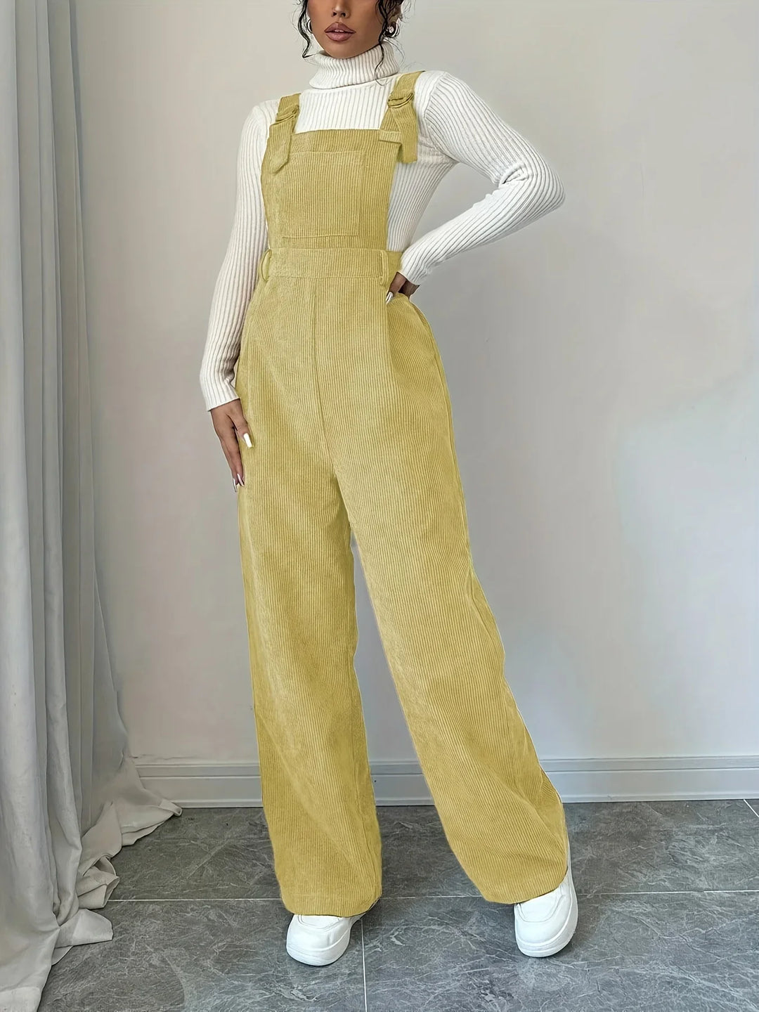 Dames tuinbroek | Lichtbruin casual model met knopen en brede band