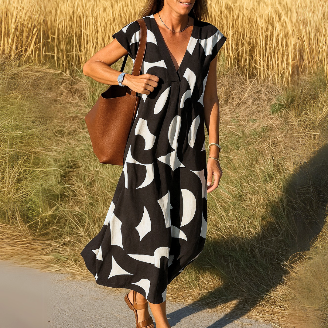 Maxi Jurk voor Dames – Moderne Print, Licht & Elegant