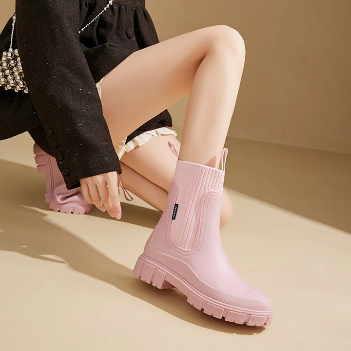 Dames regenlaarzen | Beige chelsea boots met dikke zool