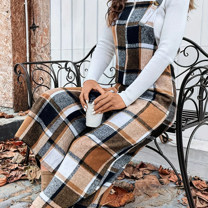 Dames jumpsuit | Ruit broekpak met square neck en wijde pijpen