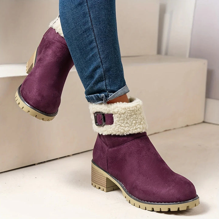 Dames enkellaarsjes | Paarse laarsjes met fleece voering en gesp