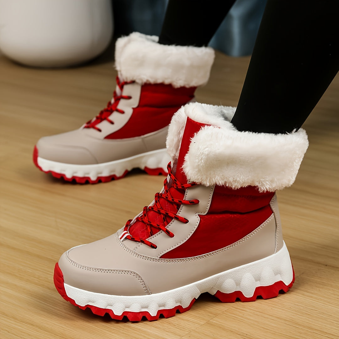 Dames winter boots | Warme gevoerde laarsjes met bont rood