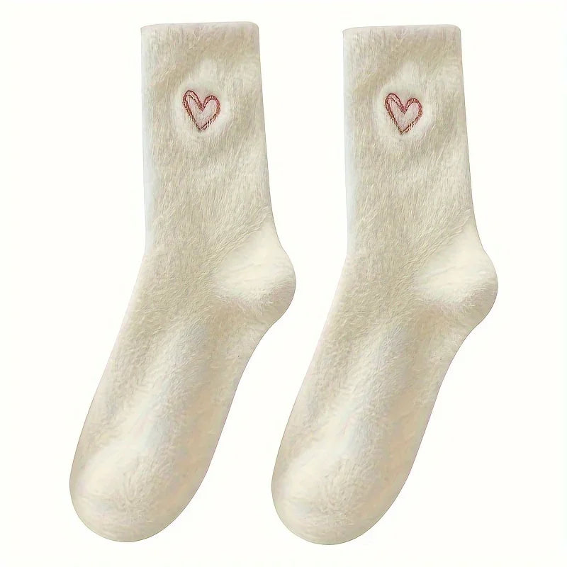 Warme dames sokken | Fluffy sokken met hartjes, 5-pack