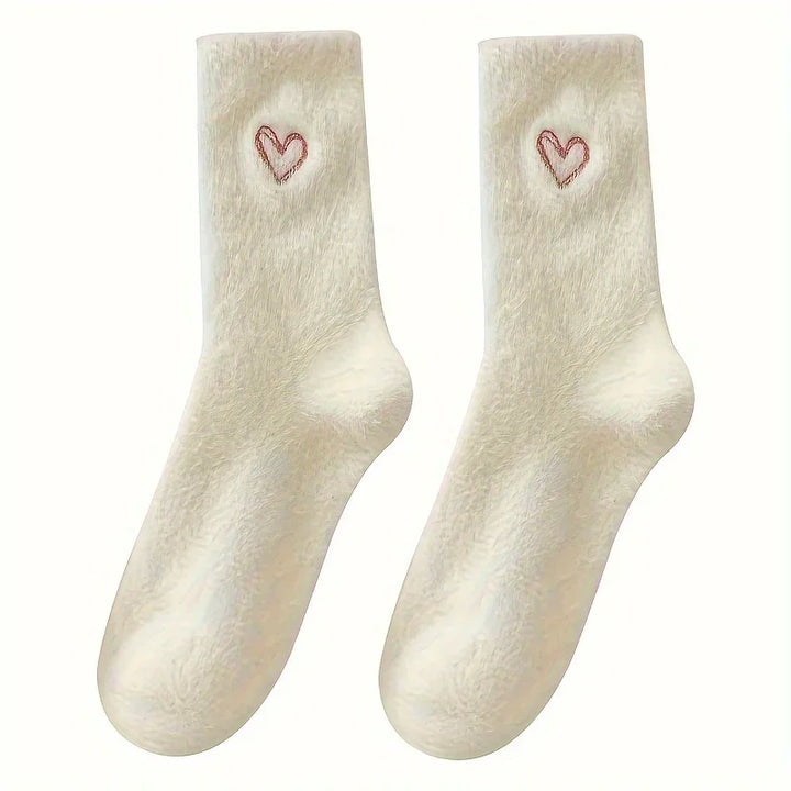 Warme dames sokken | Fluffy sokken met hartjes, 5-pack