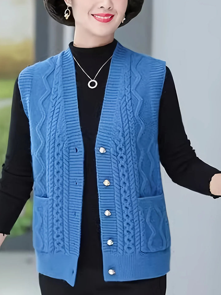 Dames vest | Kabelgebreid mouwloos cardigan met knopen
