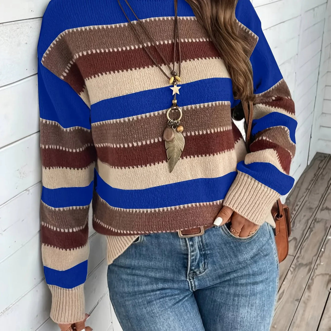 Dames trui | Gestreepte sweater met ronde hals in herfstkleuren