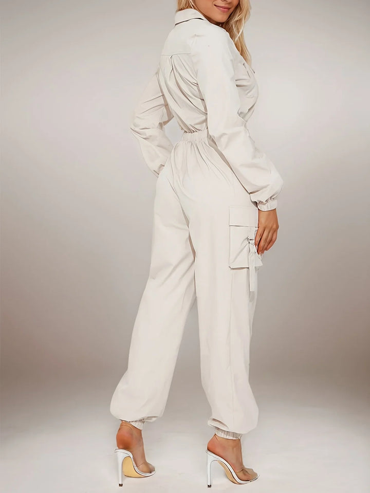 Dames jumpsuit | Casual overall met rits en elastische taille