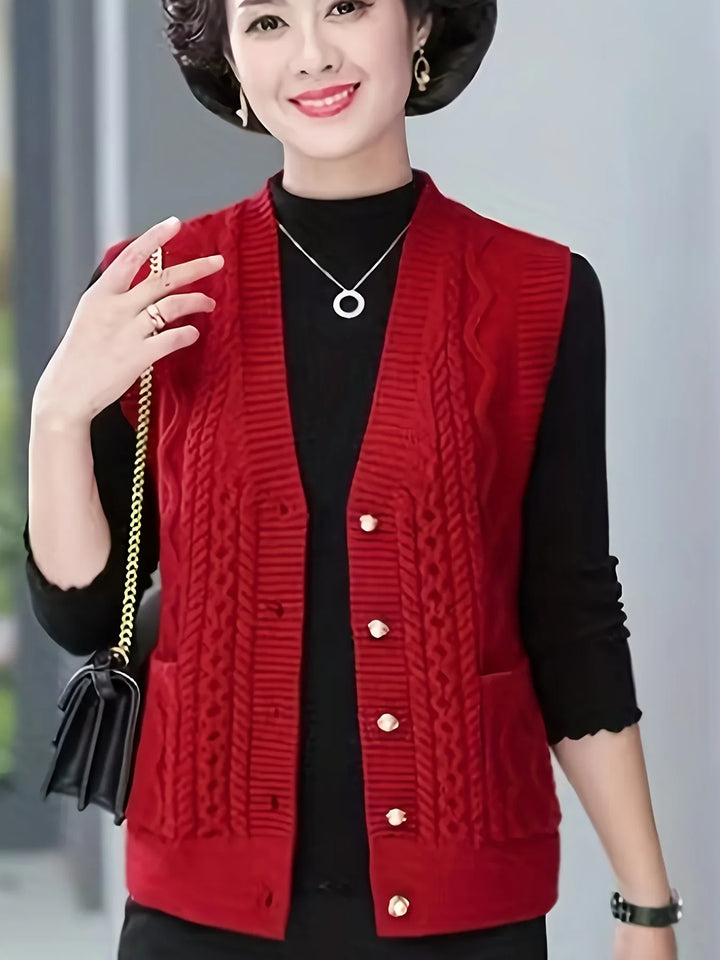 Dames vest | Kabelgebreid mouwloos cardigan met knopen