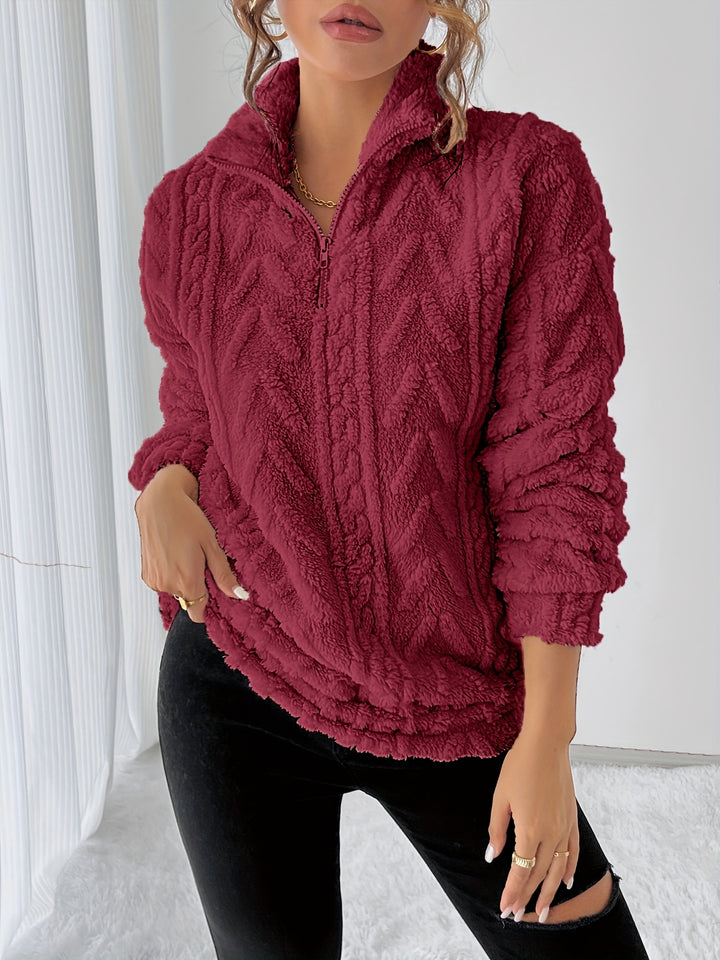 Dames fleece trui | Zip-up sweater met capuchon en lange mouw