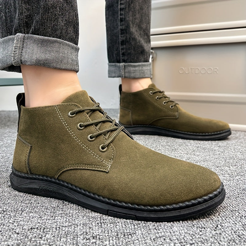 Enkellaarzen heren | Suèdelook veterschoenen met antislip zool