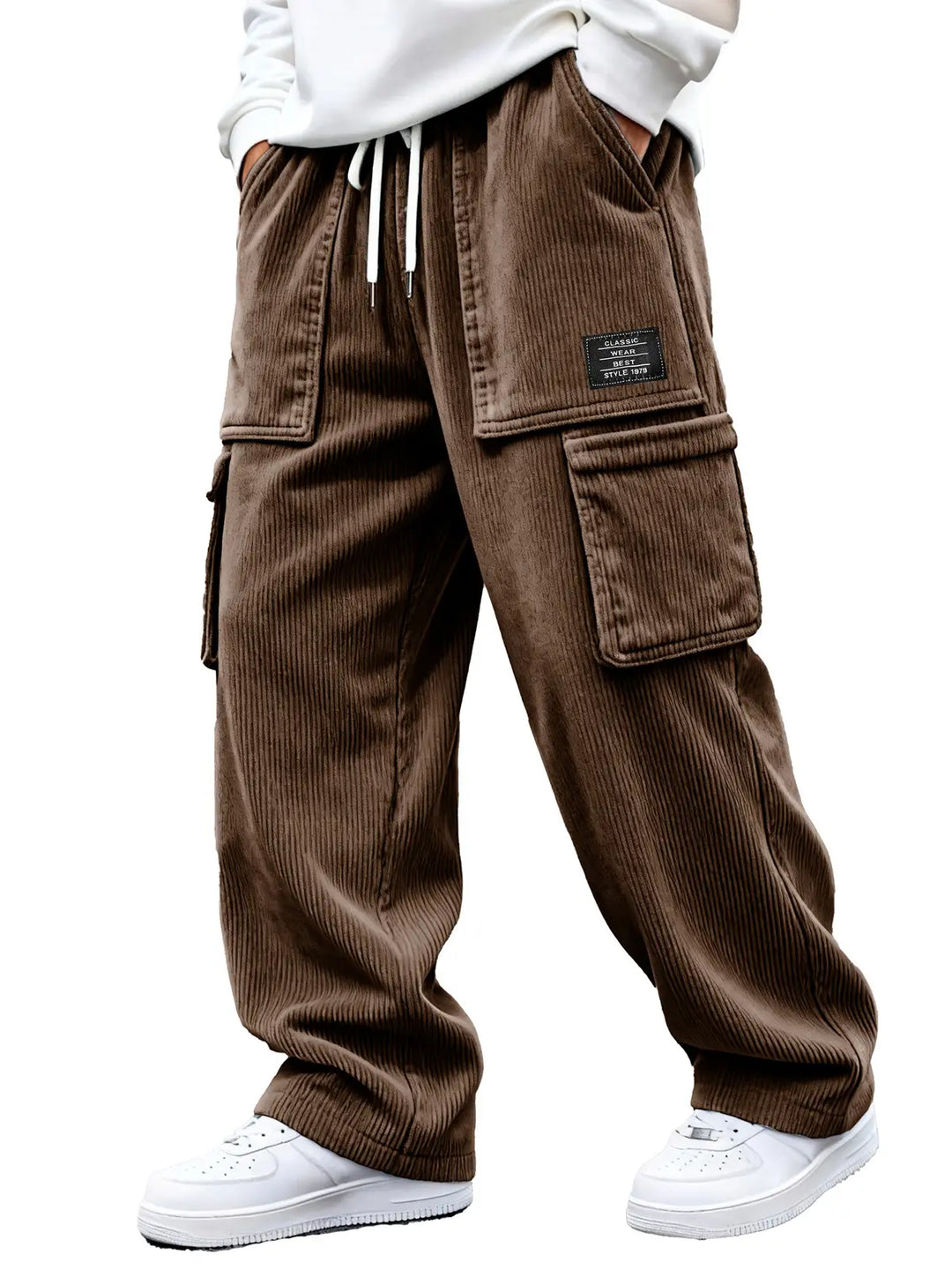 Heren cargobroek | Ribstof broek met cargozakken