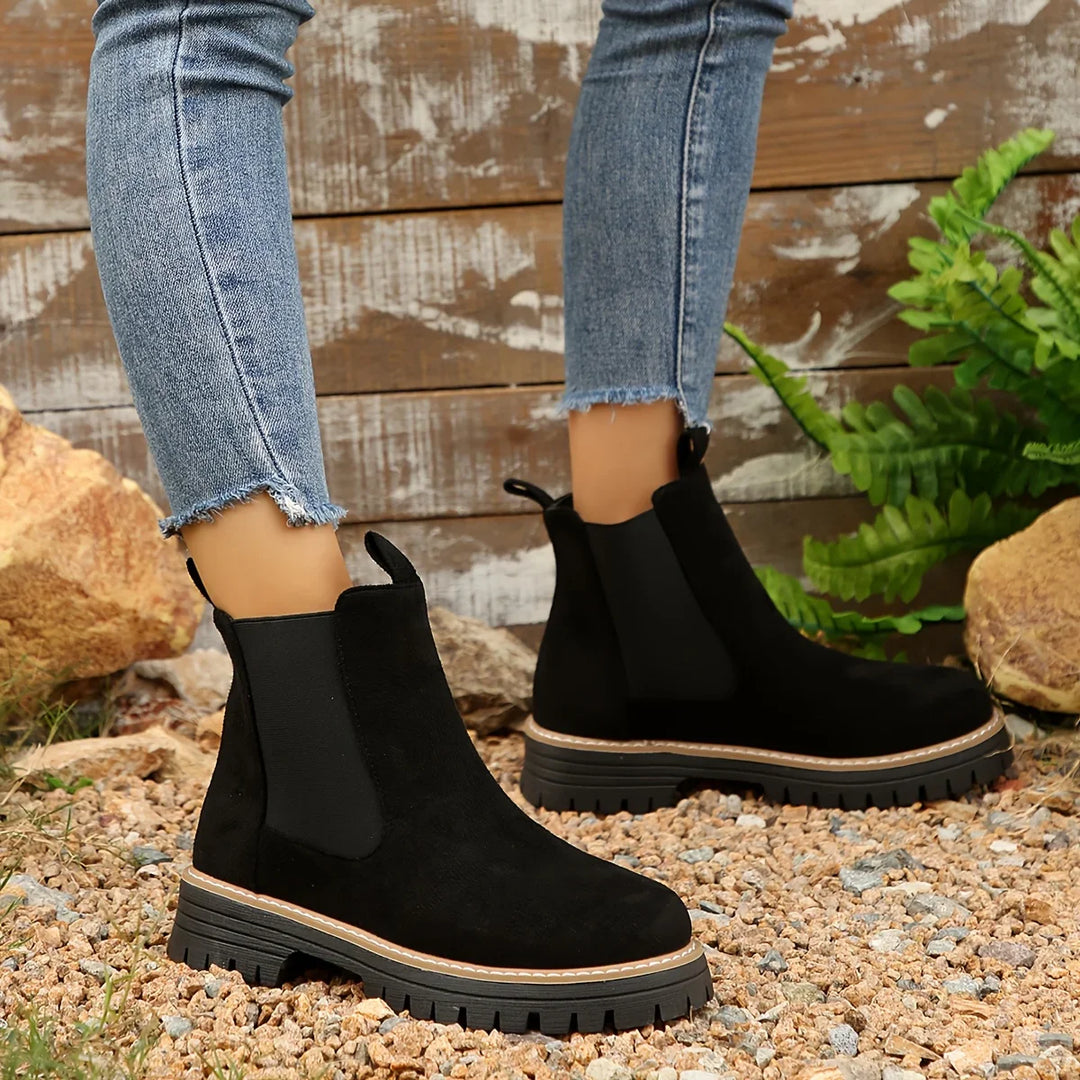 Dames enkellaarsjes | Groene chelsea boots met dikke zool
