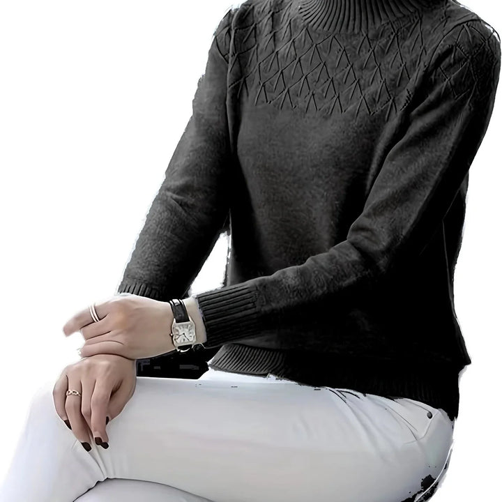 Dames trui | Blauwe viscose sweater met diamantpatroon lange mouw