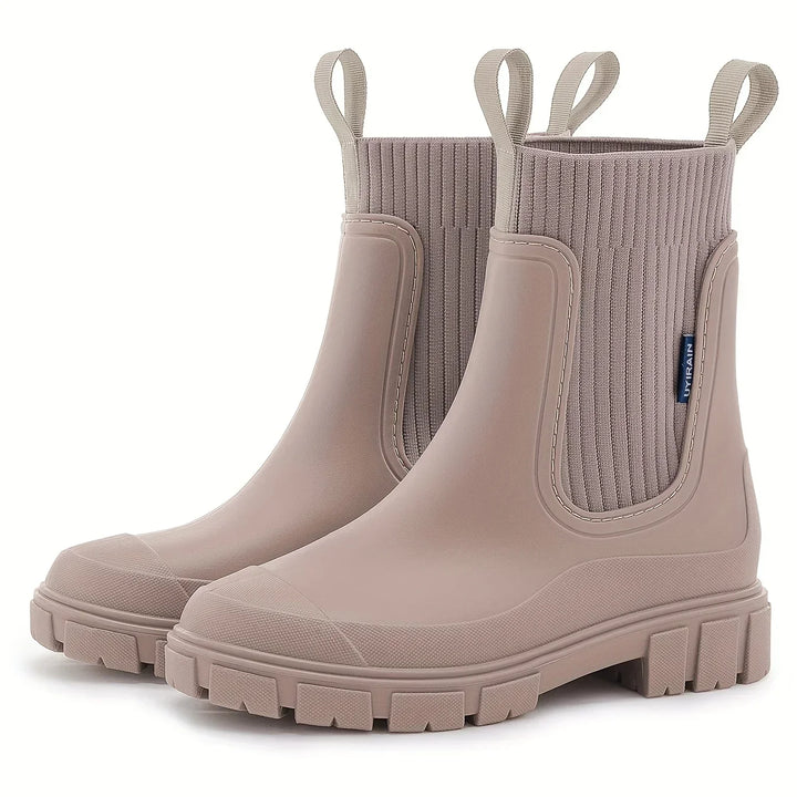 Dames regenlaarzen | Beige chelsea boots met dikke zool