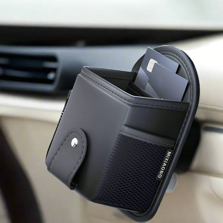Auto vent organizer | Leren opbergvak met magneet telefoonhouder