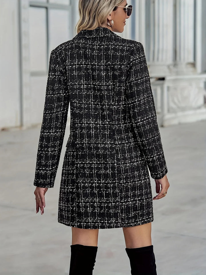 Dames tweed jas | Double breasted mantel in roze met knopen