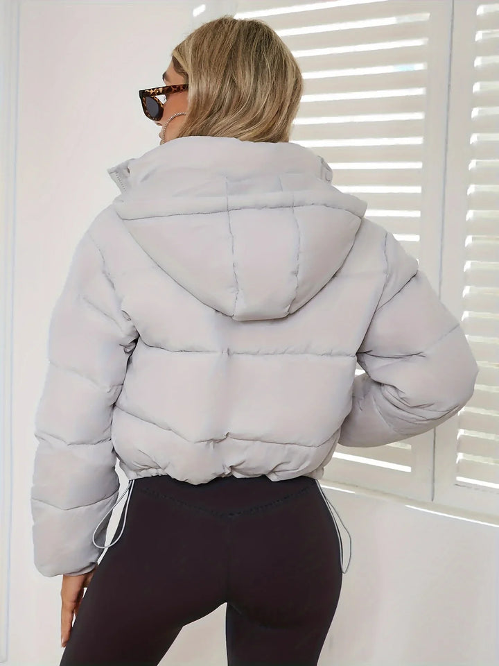 Dames puffer bomberjack | Beige gewatteerde winterjas met hoge kraag