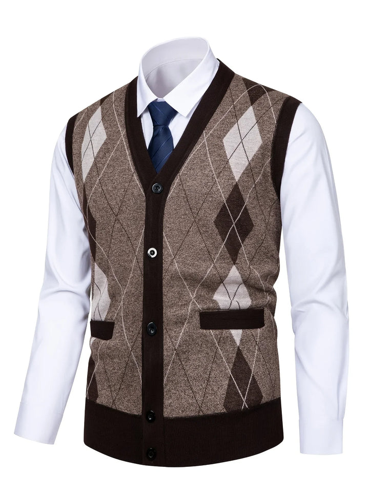 Heren spencer | Gebreid vest zonder mouwen met ruitpatroon