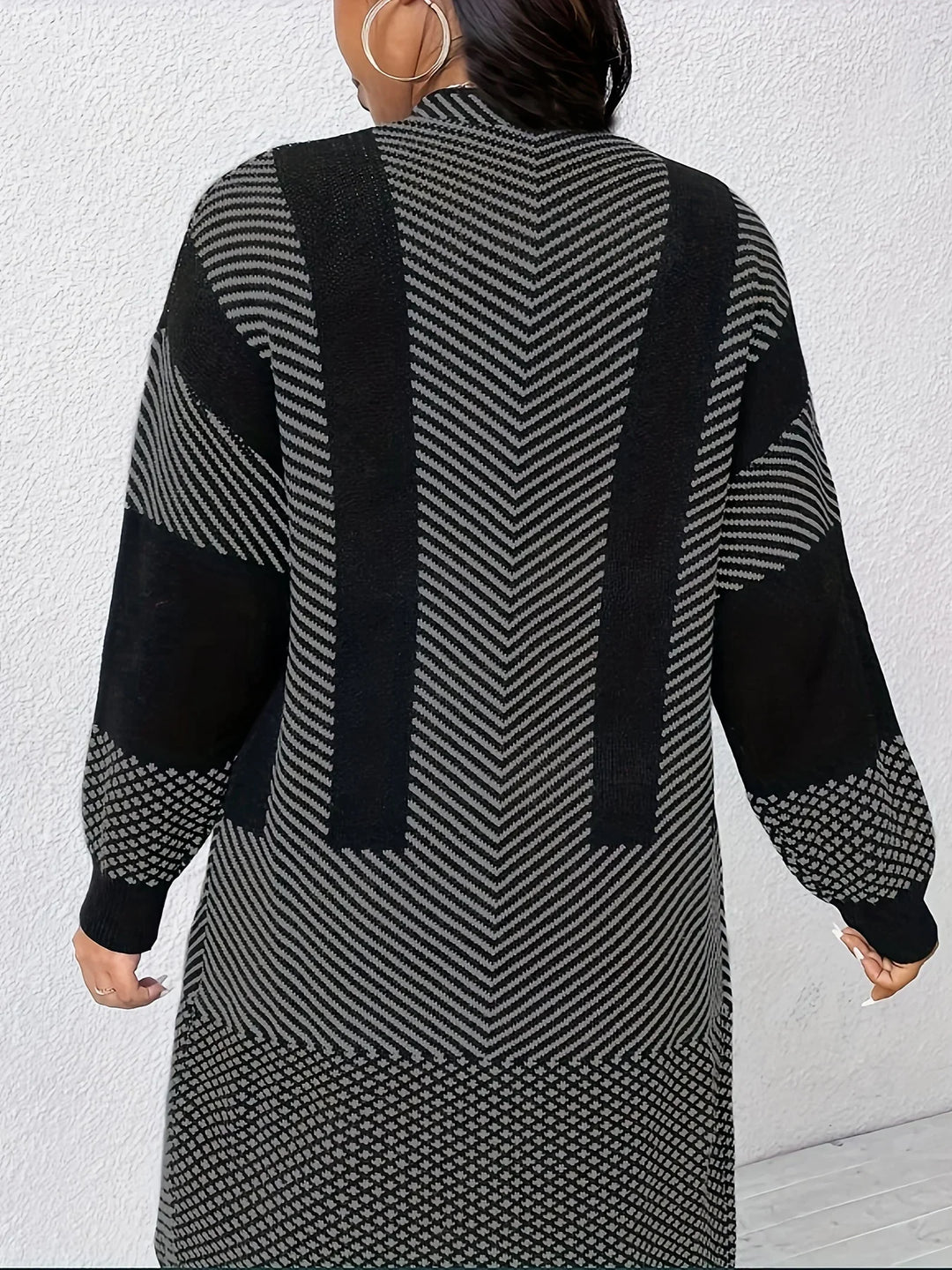 Dames vest | Lang zwart wit gebreide trui openvallend
