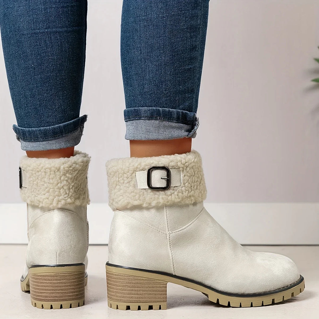 Dames enkellaarsjes | Paarse laarsjes met fleece voering en gesp
