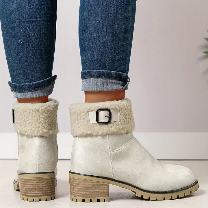 Dames enkellaarsjes | Paarse laarsjes met fleece voering en gesp