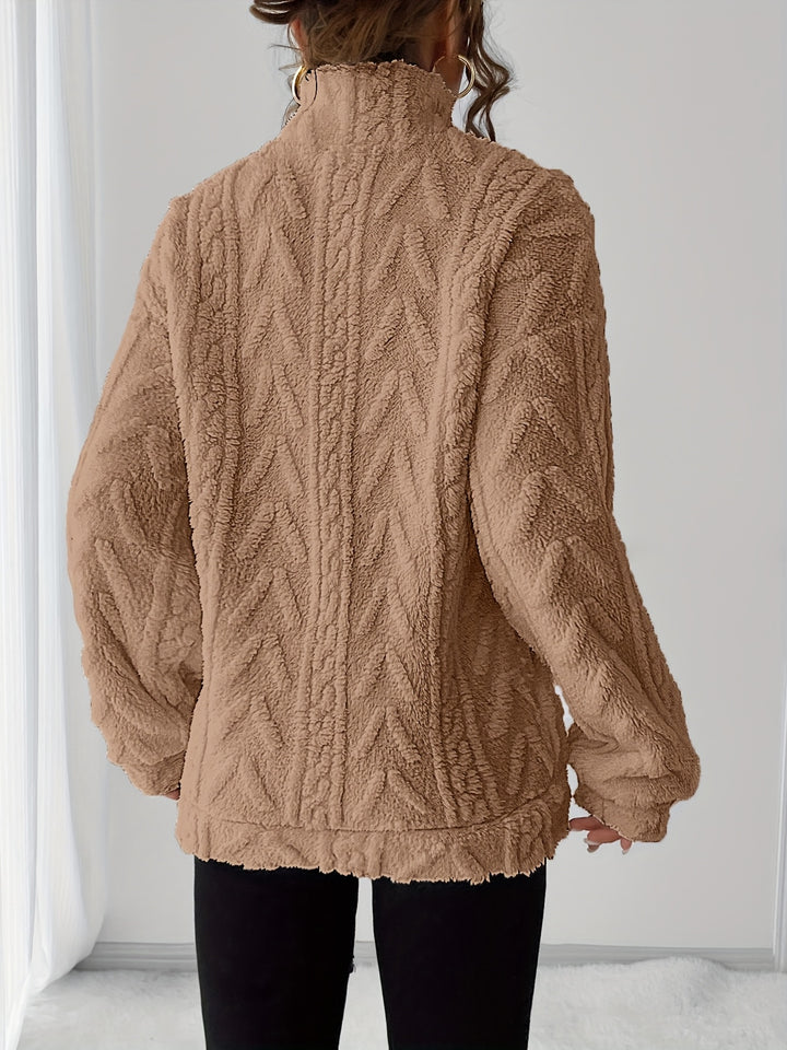 Dames fleece trui | Zip-up sweater met capuchon en lange mouw