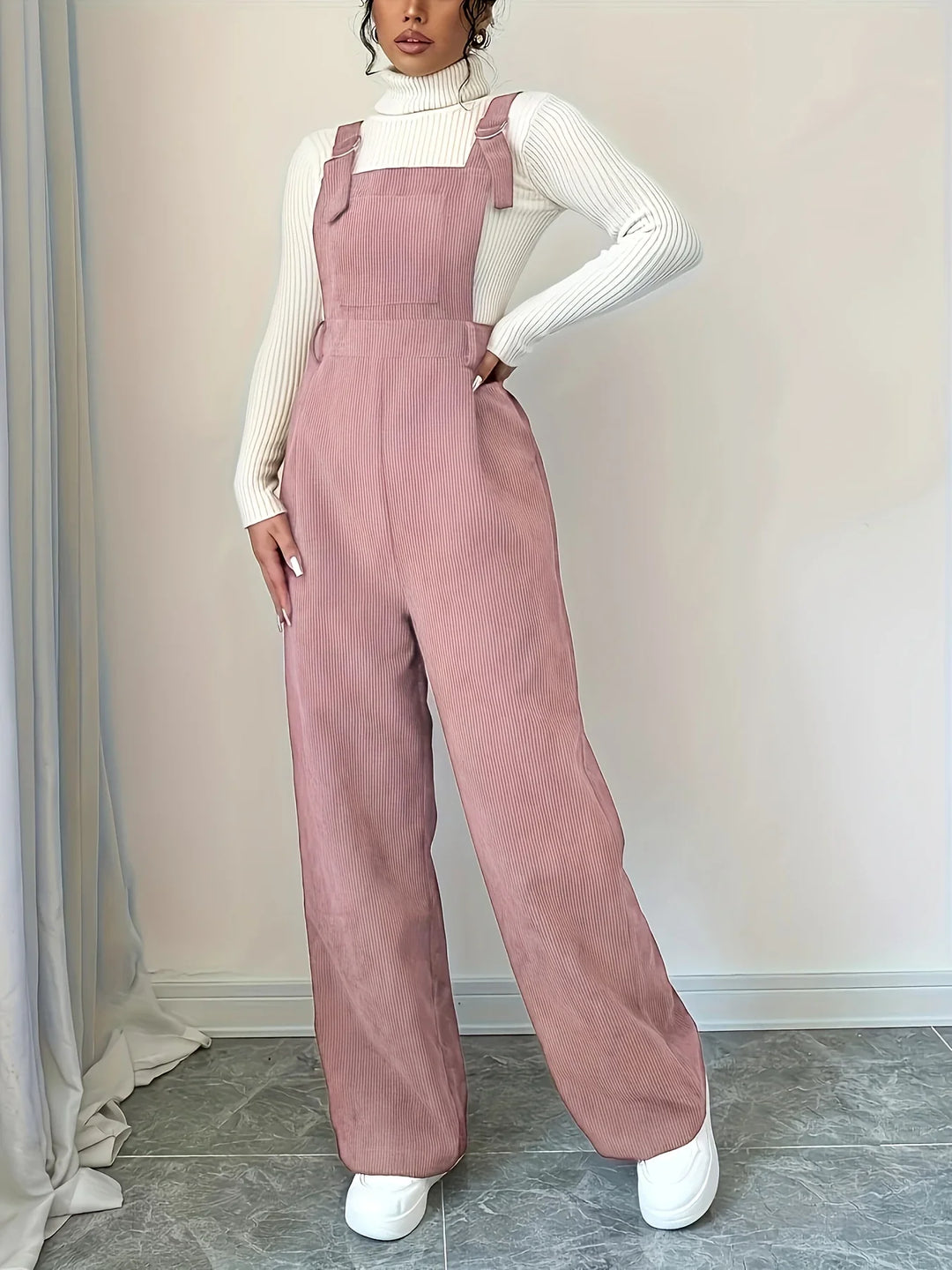 Dames tuinbroek | Lichtbruin casual model met knopen en brede band