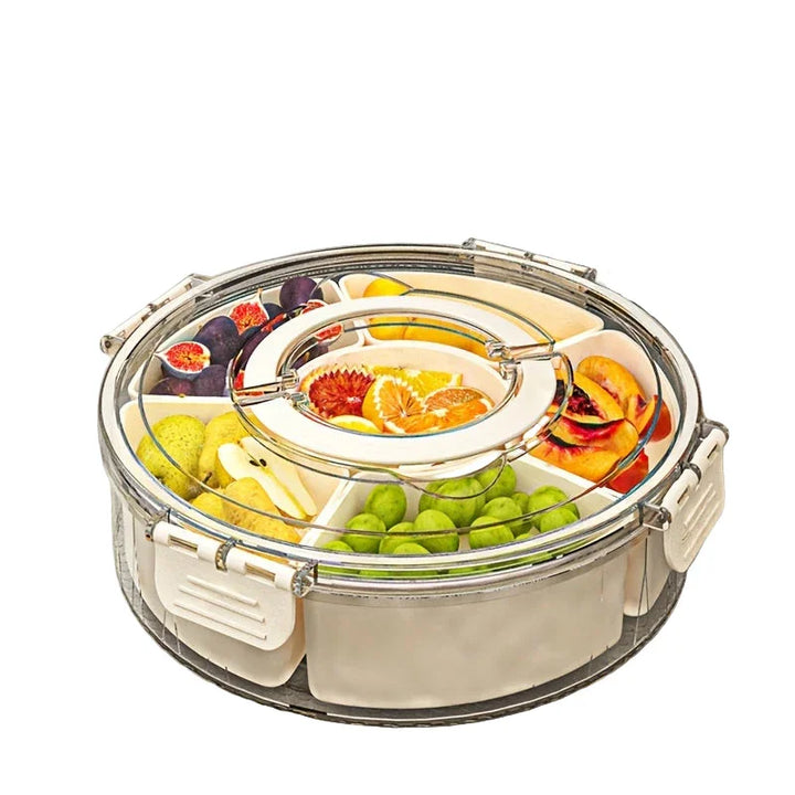 Snack tray rond | 360° draaibare schaal met 6 vakken en deksel
