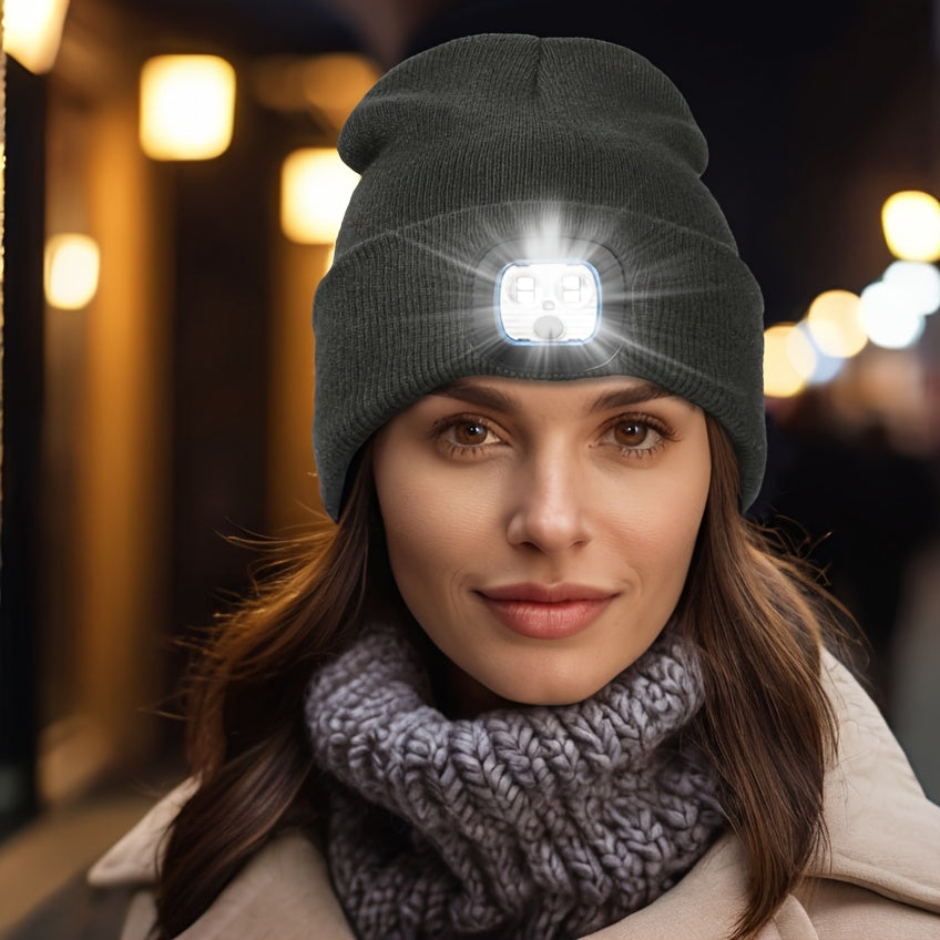Unisex Wintermuts met Ingebouwde LED Lamp – Oplaadbare Verlichte Beanie voor Buitenactiviteiten