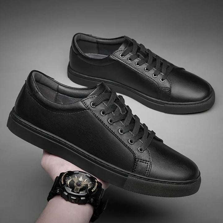 Heren sneakers zwart | Leren low top casual schoenen