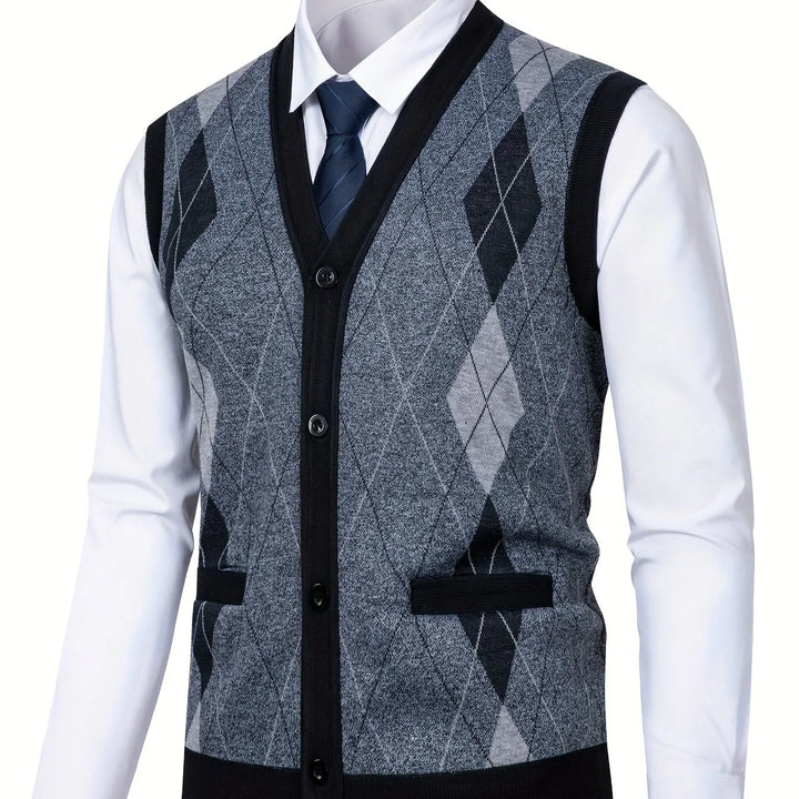 Heren spencer | Gebreid vest zonder mouwen met ruitpatroon