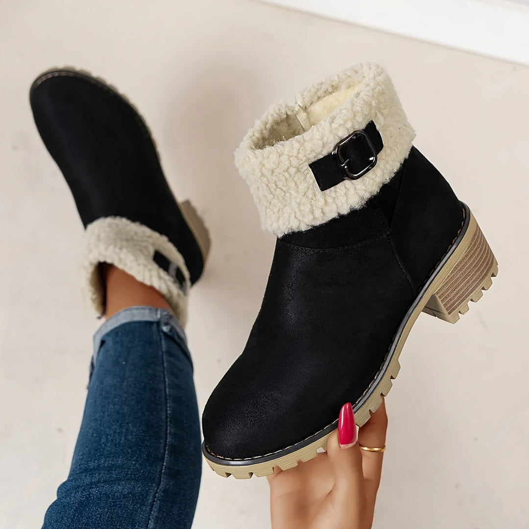 Dames enkellaarsjes | Paarse laarsjes met fleece voering en gesp