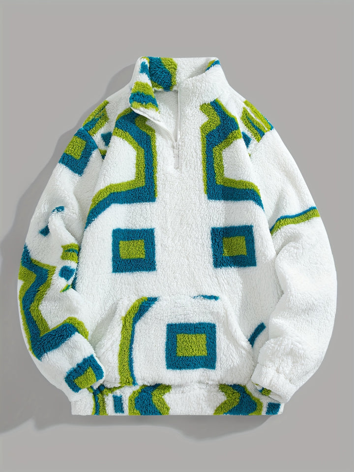 Damian | Heren fleece vest wit met geometrisch patroon | Halve rits