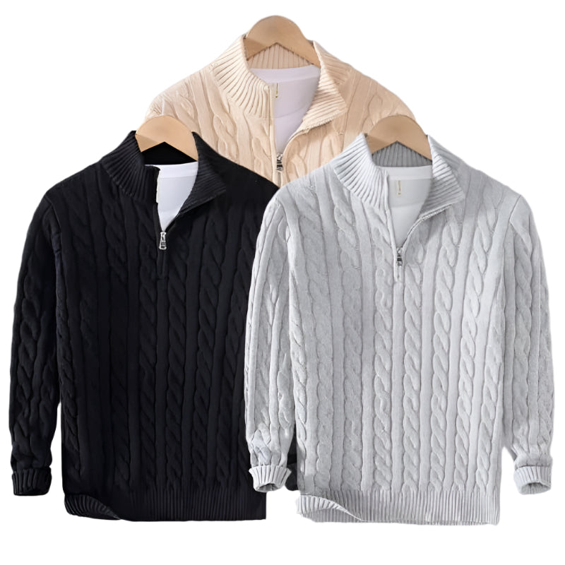 CableEase Sweater | Quarter‑zip katoenen kabeltrui