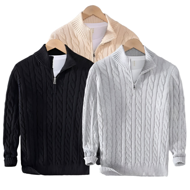CableEase Sweater | Quarter‑zip katoenen kabeltrui