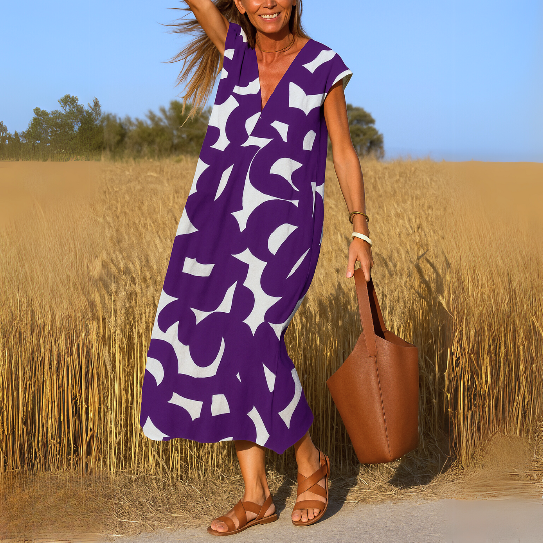 Maxi Jurk voor Dames – Moderne Print, Licht & Elegant