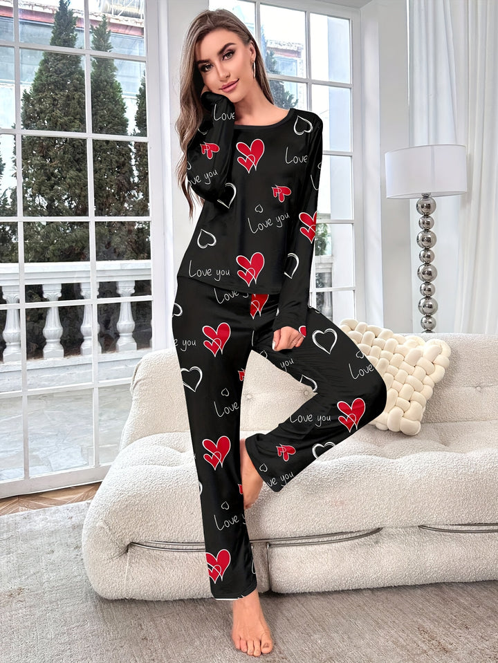 Dames pyjama set | Comfortabele pyjama met hartjesprint