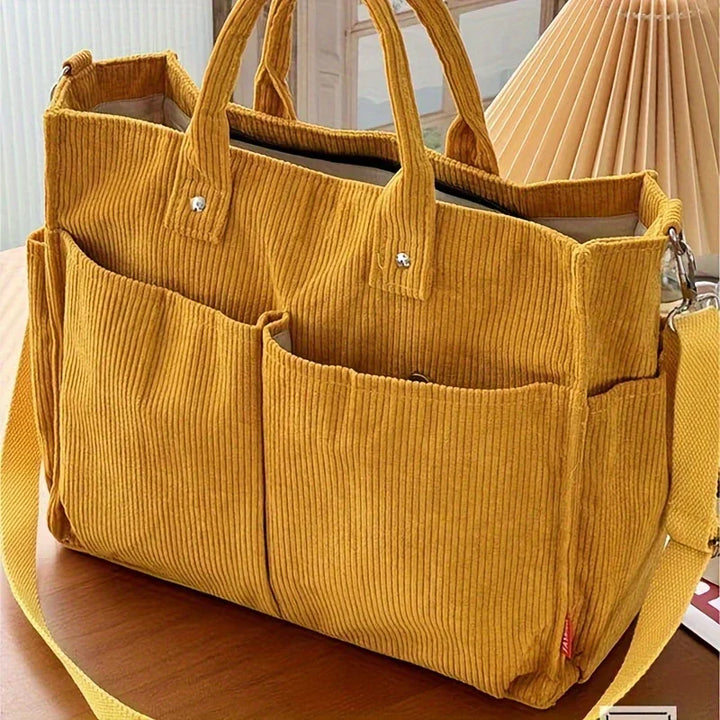 Dames tas | Gele corduroy tote met schouderband en vakken